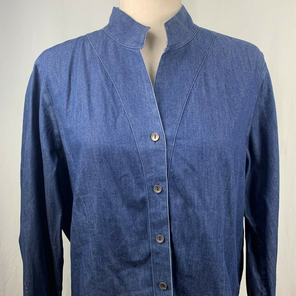 Orvis Indigo Denim Mandarin Collar Button-Front Shirt